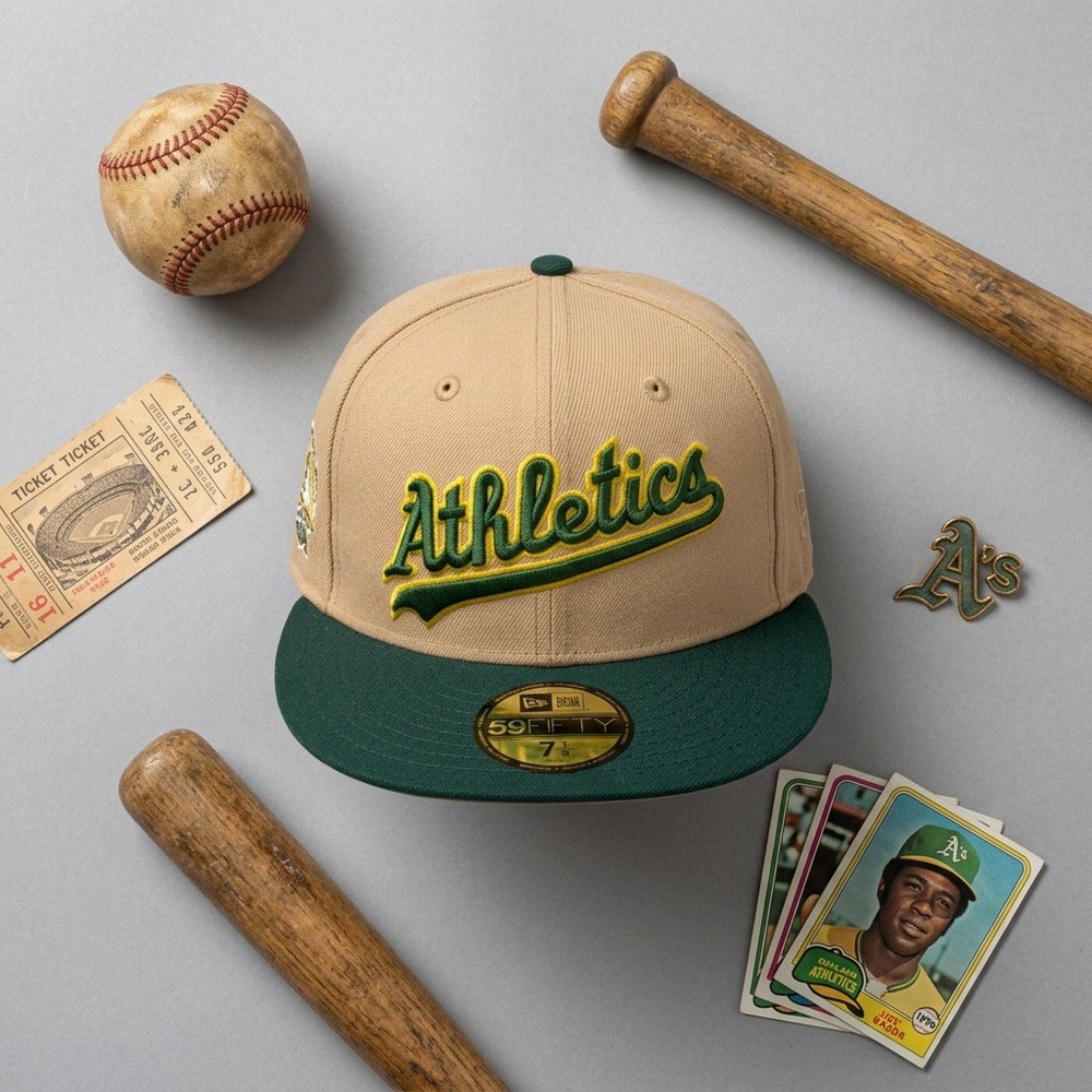 New Era 59FIFTY Oakland Athletics Fitted Hat Size 7 1/8 Tan Rickey Henderson